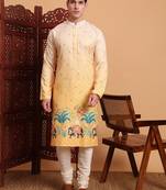 Yellow color beautiful men's traditional kurta for ceremonial looks