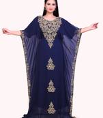 Navy Blue Stitched Kaftan with Intricate Golden Handwork Embellishment Dresses