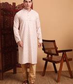 Beautiful peach color smart printed men's festive wear kurta