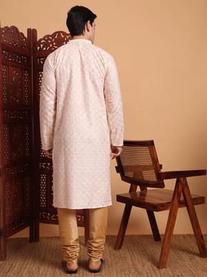 Beautiful peach color smart printed men's festive wear kurta 2
