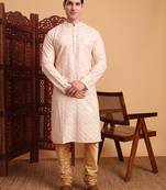 Beautiful peach color smart printed men's festive wear kurta