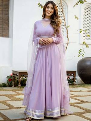 Elegant Lavender Flared Georgette Lehenga Choli Set with Dupatta 1