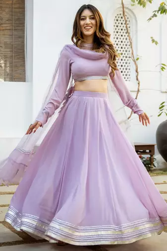 Elegant Lavender Flared Georgette Lehenga Choli Set with Dupatta