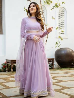 Elegant Lavender Flared Georgette Lehenga Choli Set with Dupatta 5
