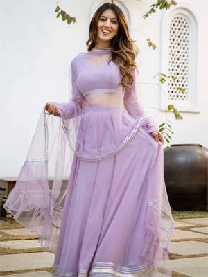 Elegant Lavender Flared Georgette Lehenga Choli Set with Dupatta 6