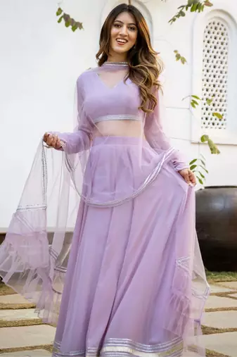Elegant Lavender Flared Georgette Lehenga Choli Set with Dupatta