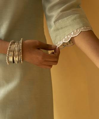 Light green chanderi plain kurta set 3