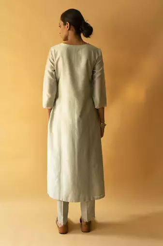 Light green chanderi plain kurta set