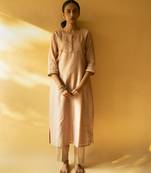 Beige chanderi plain kurta set