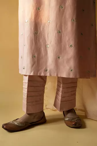 Pink chanderi plain kurta set