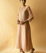 Beige chanderi embroidered kurta set