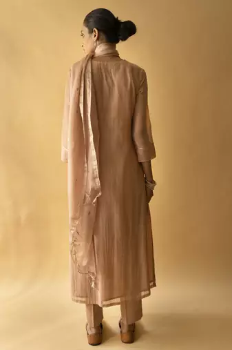 Beige chanderi embroidered kurta set