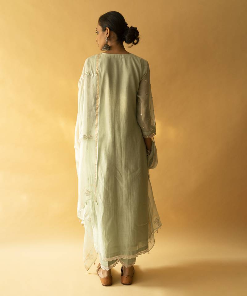 Light green chanderi embroidered kurta set
