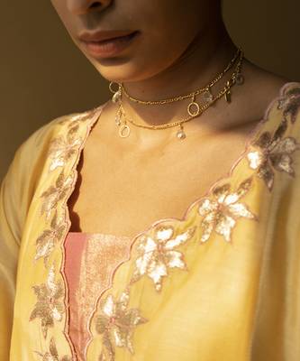 Yellow cotton silk embroidered kurta set 3