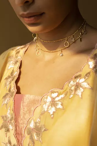 Yellow cotton silk embroidered kurta set