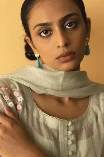 Light green chanderi embroidered kurta set