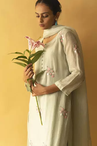 Light green chanderi embroidered kurta set