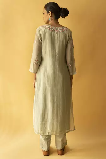 Light green chanderi embroidered kurta set