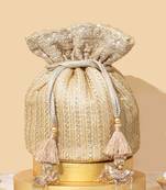 Beige silk embroidered potli bag