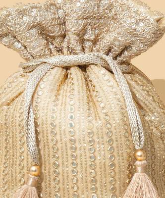 Beige silk embroidered potli bag 3
