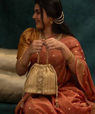 Gold silk embroidered tote bag 1