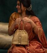 Gold silk embroidered tote bag