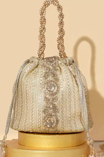 Gold silk embroidered tote bag