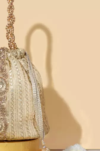 Gold silk embroidered tote bag