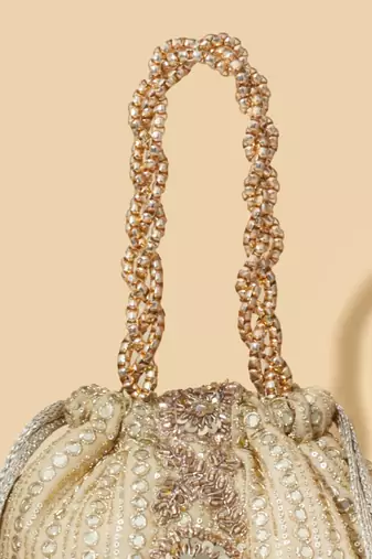 Gold silk embroidered tote bag