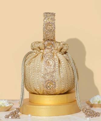 Gold silk embroidered potli bag 2