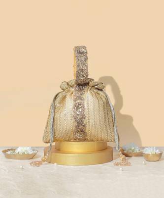 Gold silk embroidered potli bag 2