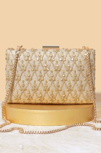 White silk embroidered Clutch 