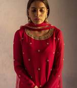 Red georgette embroidered kurta set