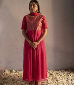 Pink chiffon embroidered gown with dupatta
