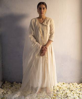 White cotton plain kurta set 1