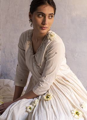 White cotton plain kurta set 2
