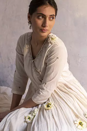 White cotton plain kurta set