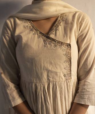 White cotton plain kurta set 3