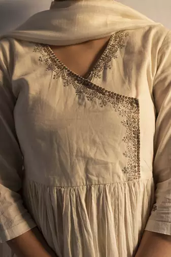 White cotton plain kurta set