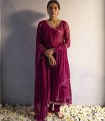 Purple chanderi plain kurta set