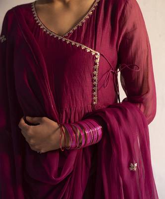 Purple chanderi plain kurta set 2