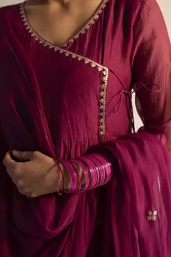 Purple chanderi plain kurta set