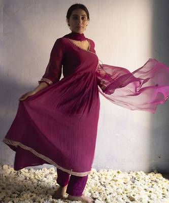 Purple chanderi plain kurta set 3