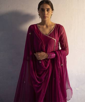 Purple chanderi plain kurta set 4