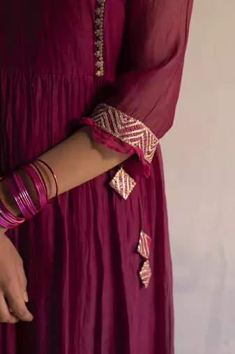 Purple chanderi plain kurta set