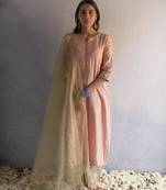 Pink chanderi plain kurta set