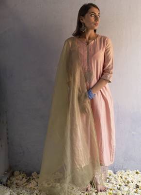 Pink chanderi plain kurta set 2