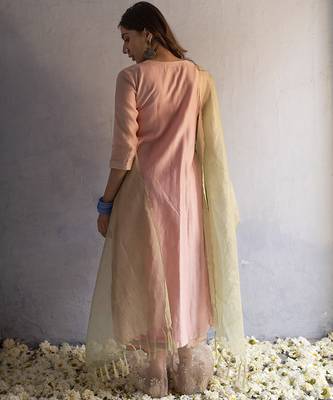 Pink chanderi plain kurta set 3