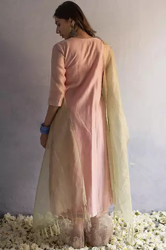 Pink chanderi plain kurta set