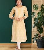 Hand embroidered fawn cotton lucknowi chikankari straight kurta
